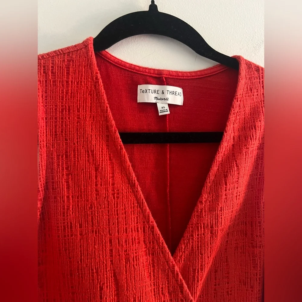 Madewell Crosshatch Side-Tie Mini Dress Red Sleeveless Wrap Style, Size XS - Picture 3 of 7